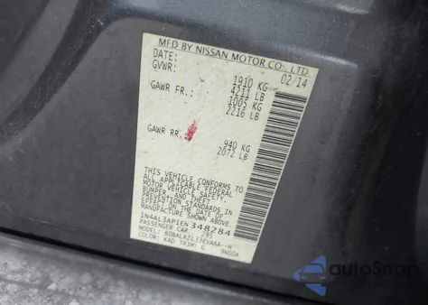 2014 Nissan Altima 2.5 S from USA, damaged, VIN 1N4AL3AP1EN348284